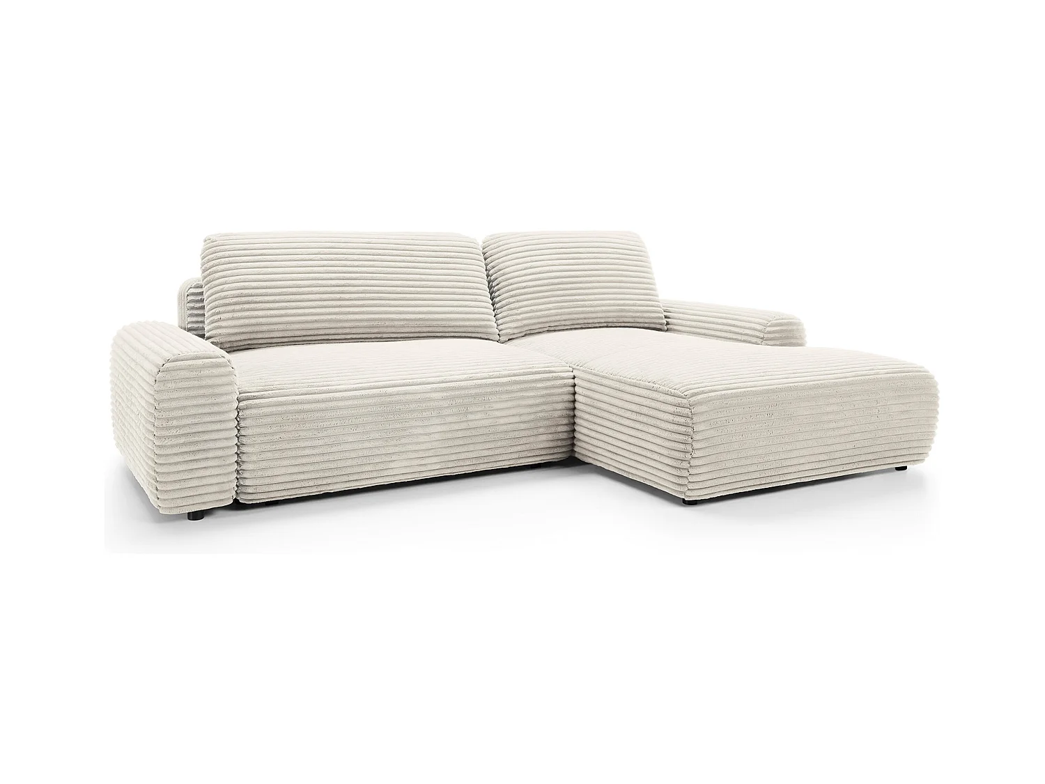 Ecksofa mit Schlaffunktion - Breitcord-Bezug - creme - rechtsseitig - ALFERIA