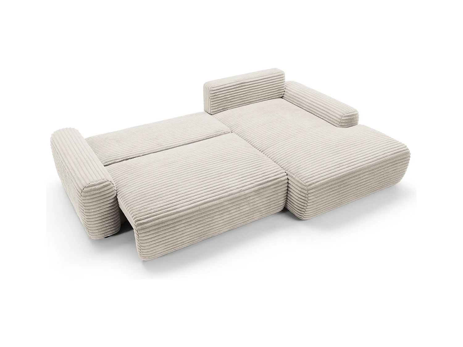 Ecksofa mit Schlaffunktion - Breitcord-Bezug - creme - rechtsseitig - ALFERIA