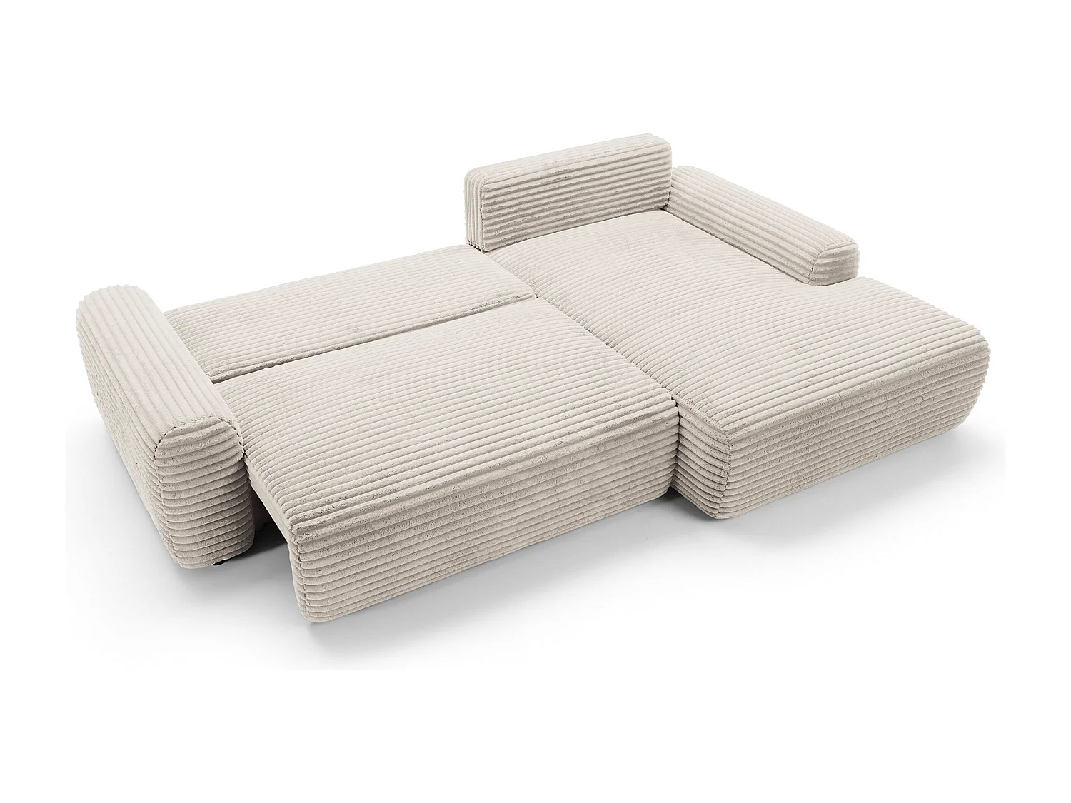 Canapé d'angle en forme de L avec fonction de couchage - velours côtelé - crème - côté droit - ALFERIA