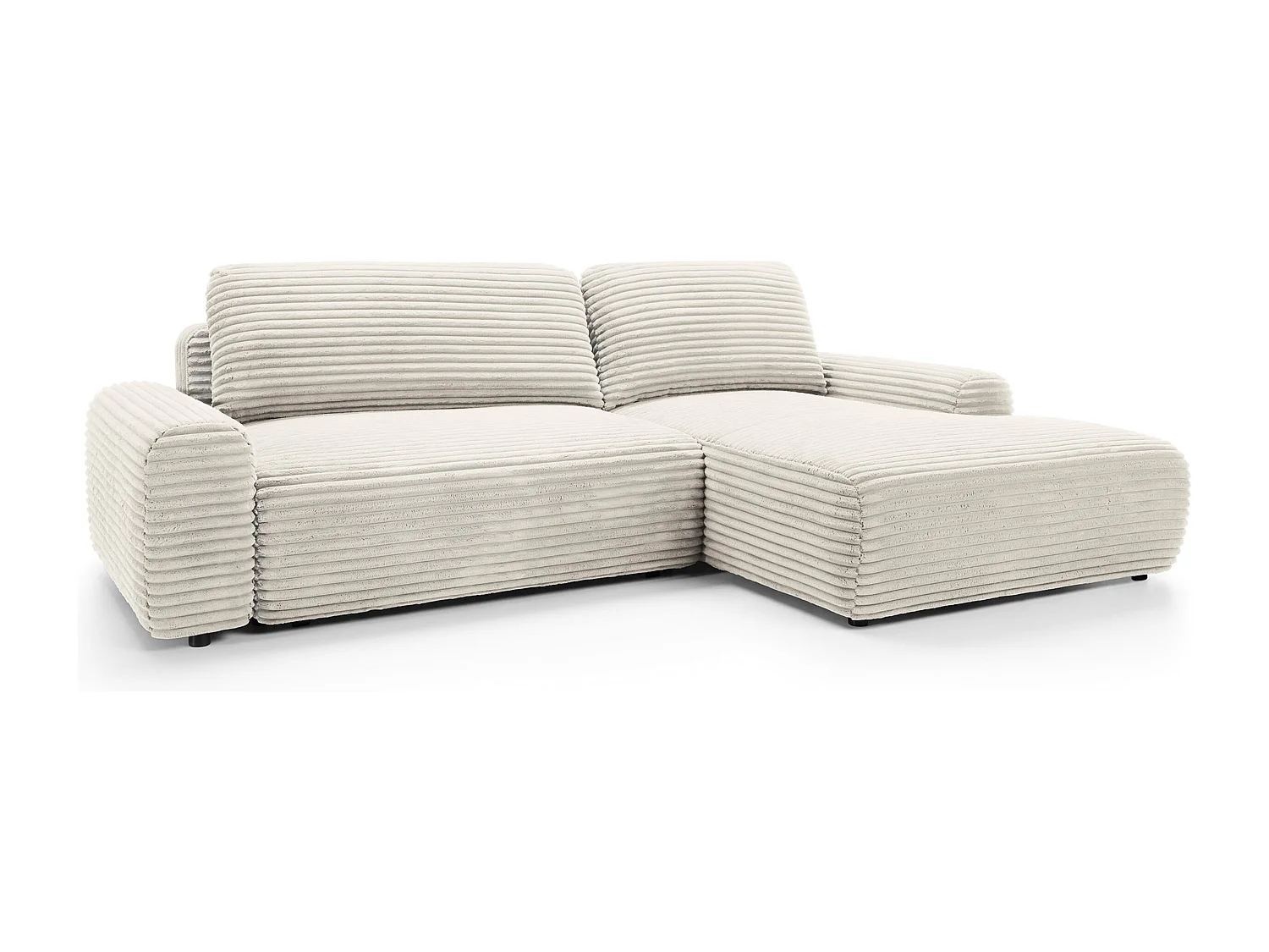 Canapé d'angle en forme de L avec fonction de couchage - velours côtelé - crème - côté droit - ALFERIA