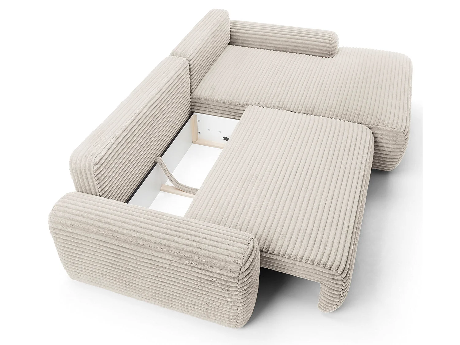 Canapé d'angle en forme de L avec fonction de couchage - velours côtelé - crème - côté droit - ALFERIA