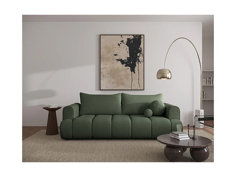 3-Sitzer Sofa mit Schlaffunktion und Chenille-Bezug - grün - DANDELINO