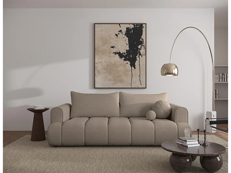 3-Sitzer Sofa mit Schlaffunktion und Chenille-Bezug - beige - DANDELINO