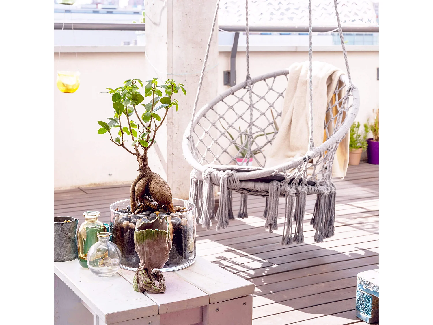 MilaniHome.it - Poltrona sedia sospesa in tessuto per esterno giardinodi coloreGrigio chiaro