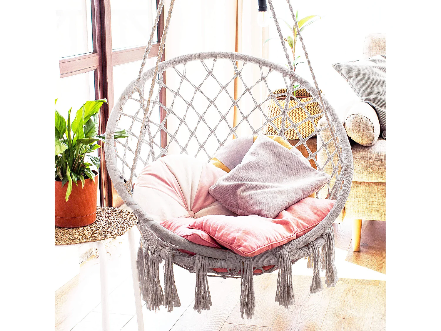 MilaniHome.it - Poltrona sedia sospesa in tessuto per esterno giardinodi coloreGrigio chiaro