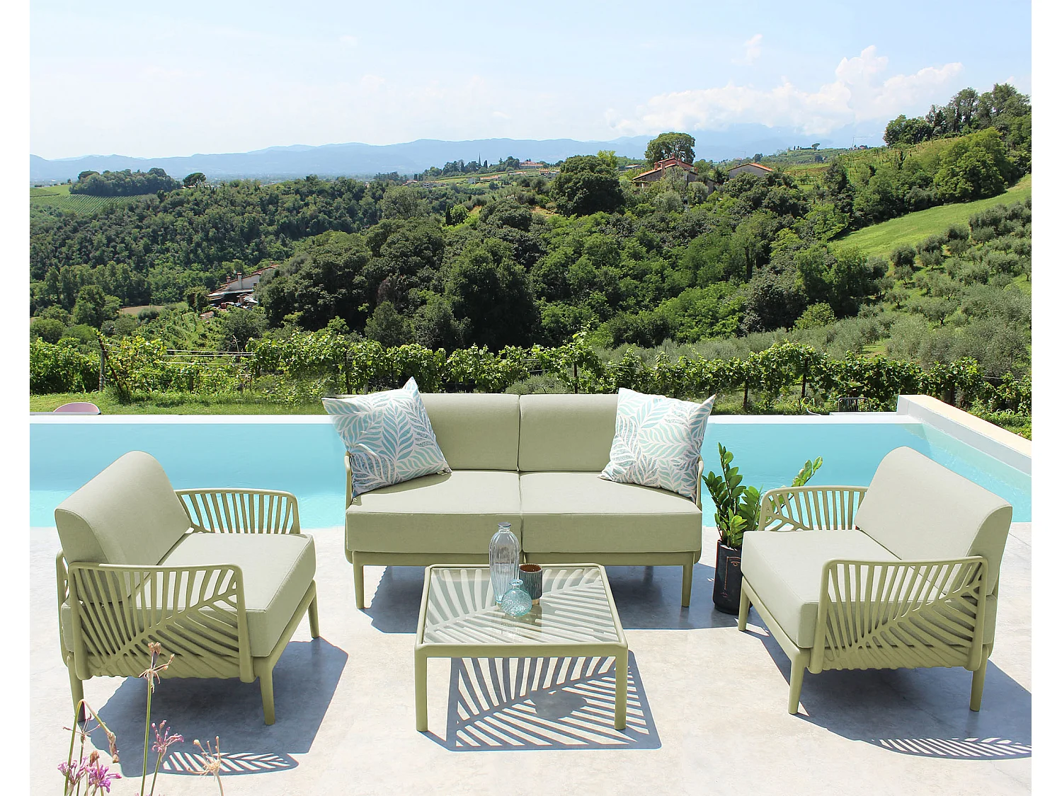 MilaniHome.it - tavolino per salotto modulare di design per esterno giardino cm 70 l x 70 p x 32 hdi coloreVerde Oliva