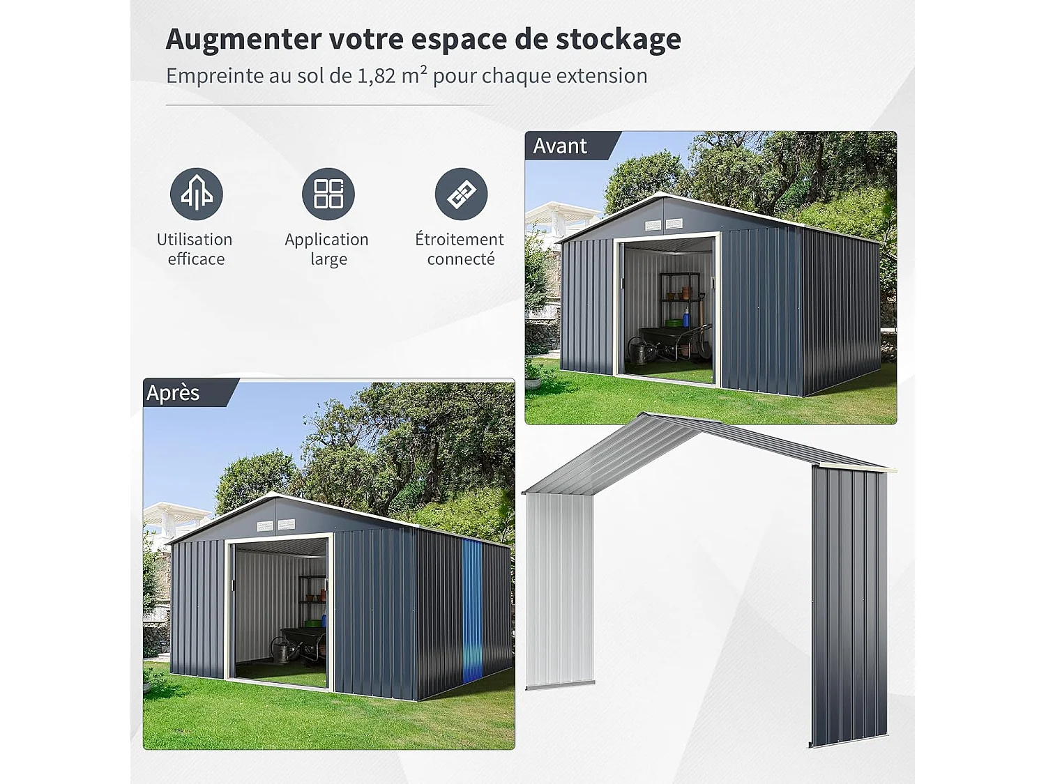 Kit d'Extension pour Abri de Jardin 340 x 255 x 210 cm,Gris