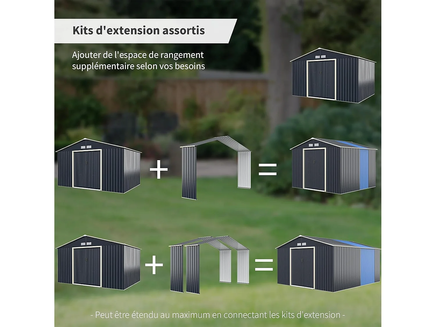 Kit d'Extension pour Abri de Jardin 340 x 255 x 210 cm,Gris