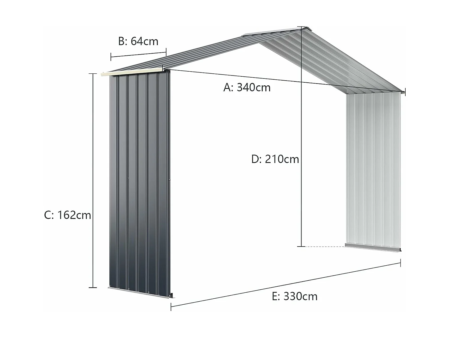 Kit d'Extension pour Abri de Jardin 340 x 255 x 210 cm,Gris