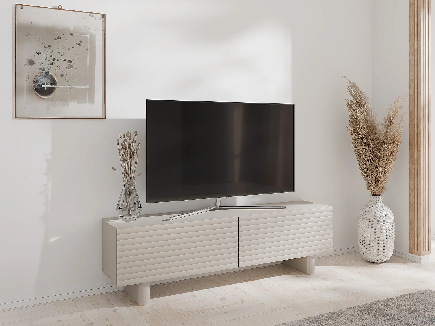Meuble TV avec 2 portes en MDF - 150 cm - Beige - LUDIMA