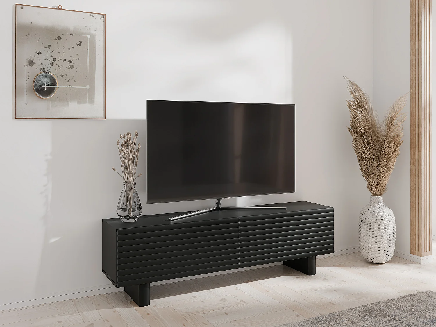 Meuble TV avec 2 portes en MDF - 150cm - Noir - LUDIMA