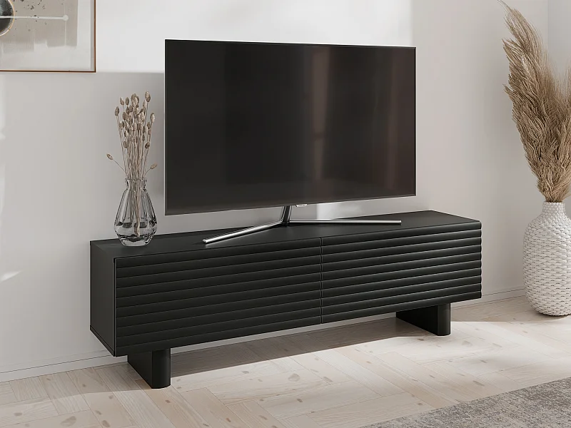 Tv-meubel met 2 deuren van mdf - 150 cm - Zwart - LUDIMA