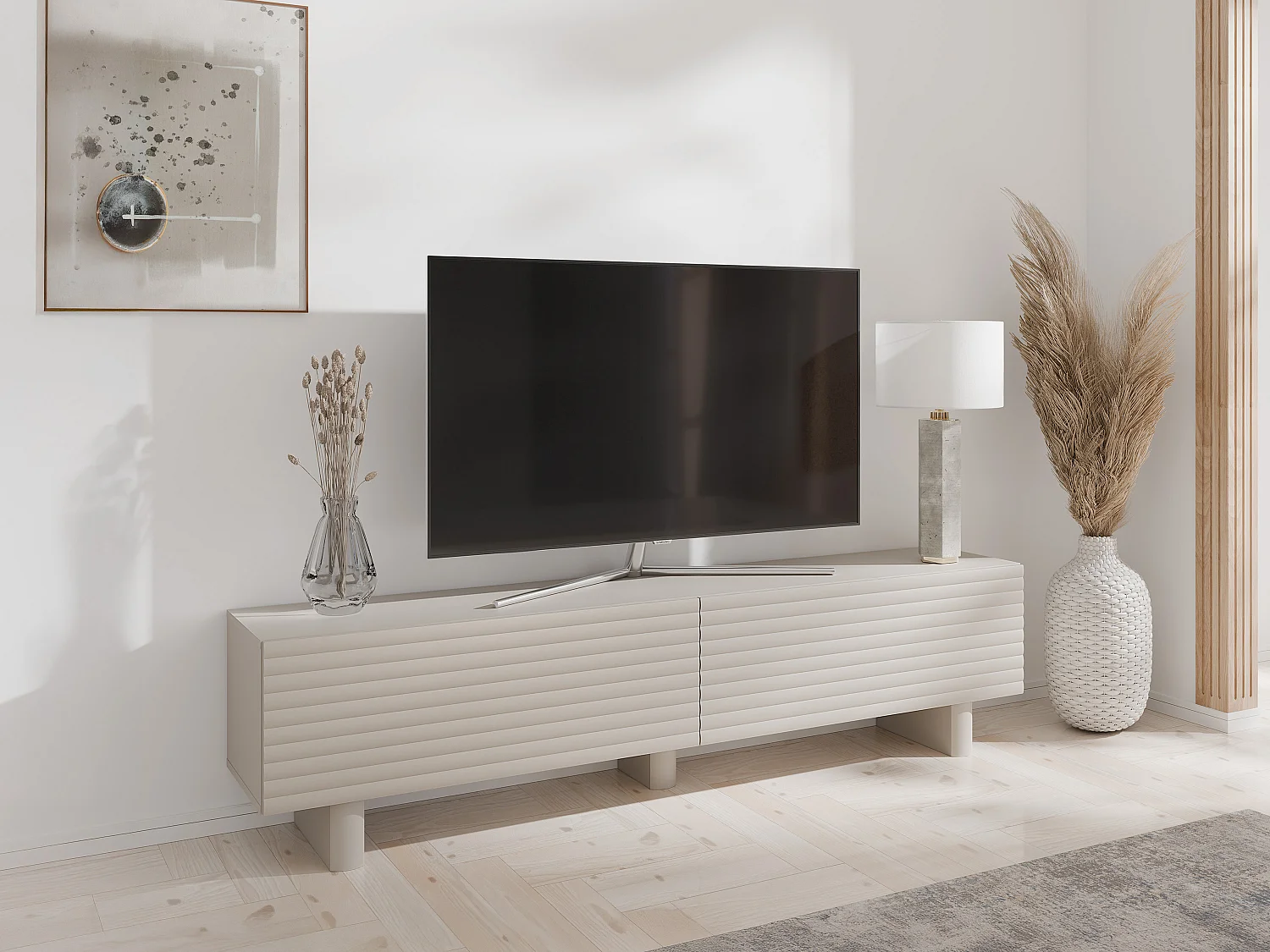 Meuble TV avec 2 portes en MDF - 180 cm - Beige - LUDIMA