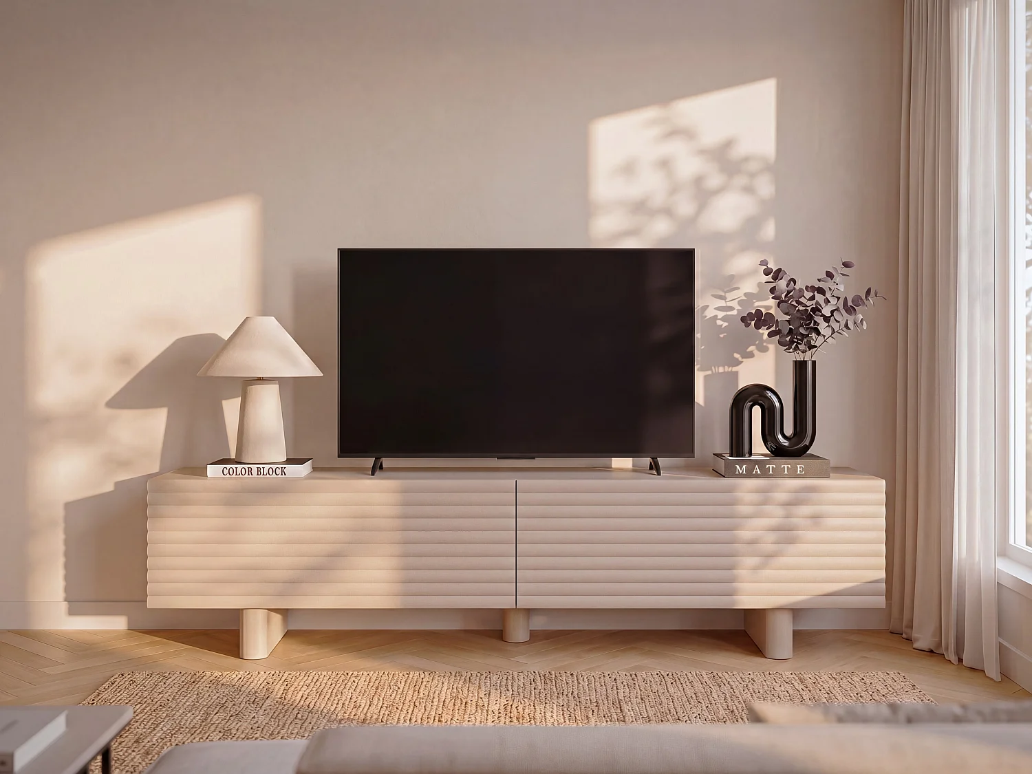 TV Unit with 2 Doors in MDF - 180 cm - Beige - LUDIMA