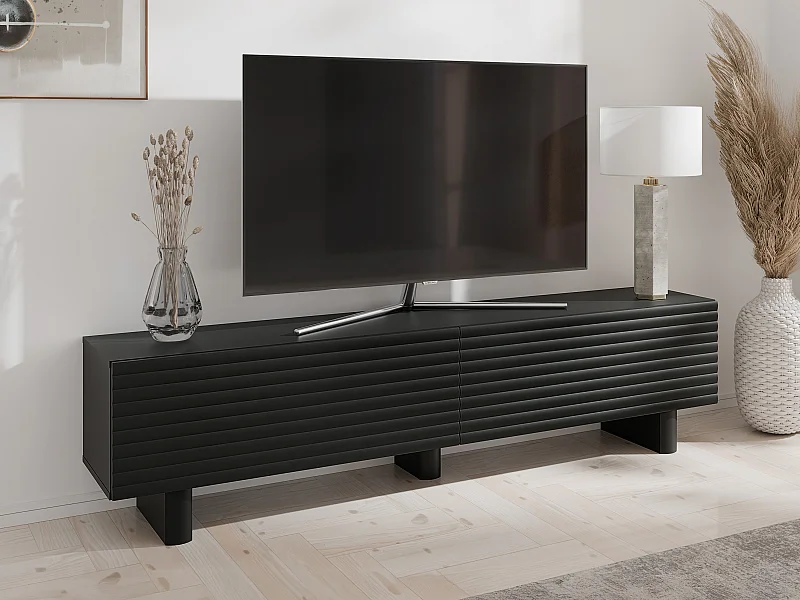 Meuble TV avec 2 portes en MDF - 180 cm - Noir - LUDIMA