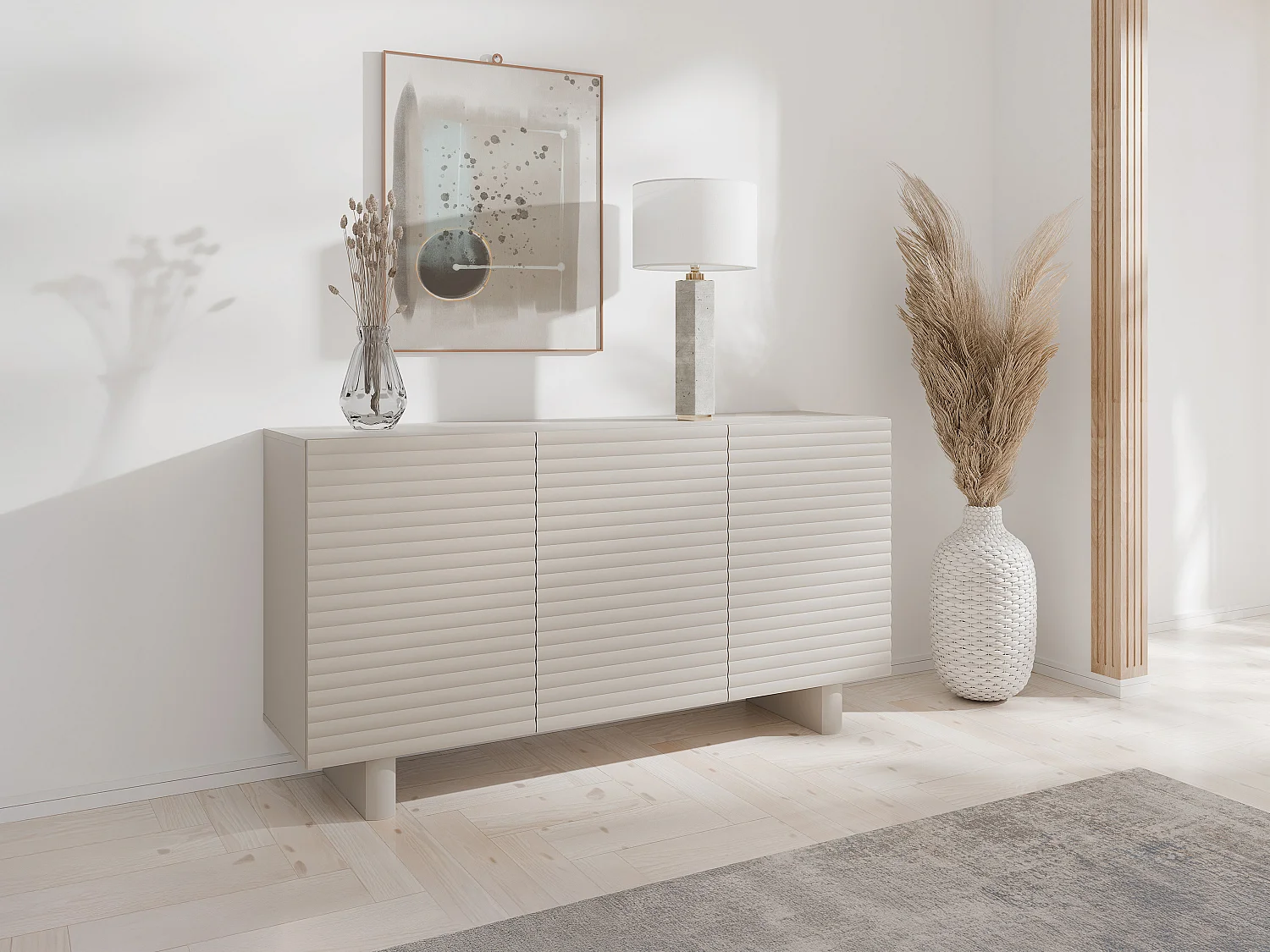 Buffet avec 3 portes en MDF - Beige - LUDIMA