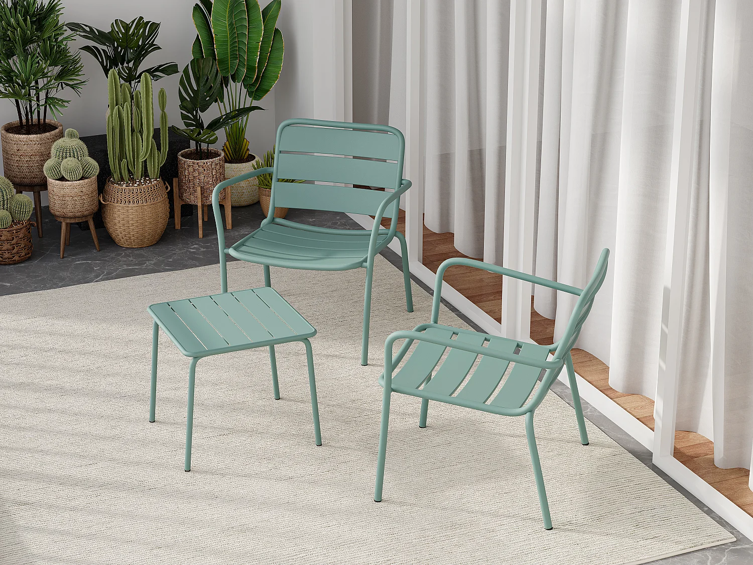 Table d'appoint de jardin en métal carrée - Vert amande - MIRMANDE de MYLIA