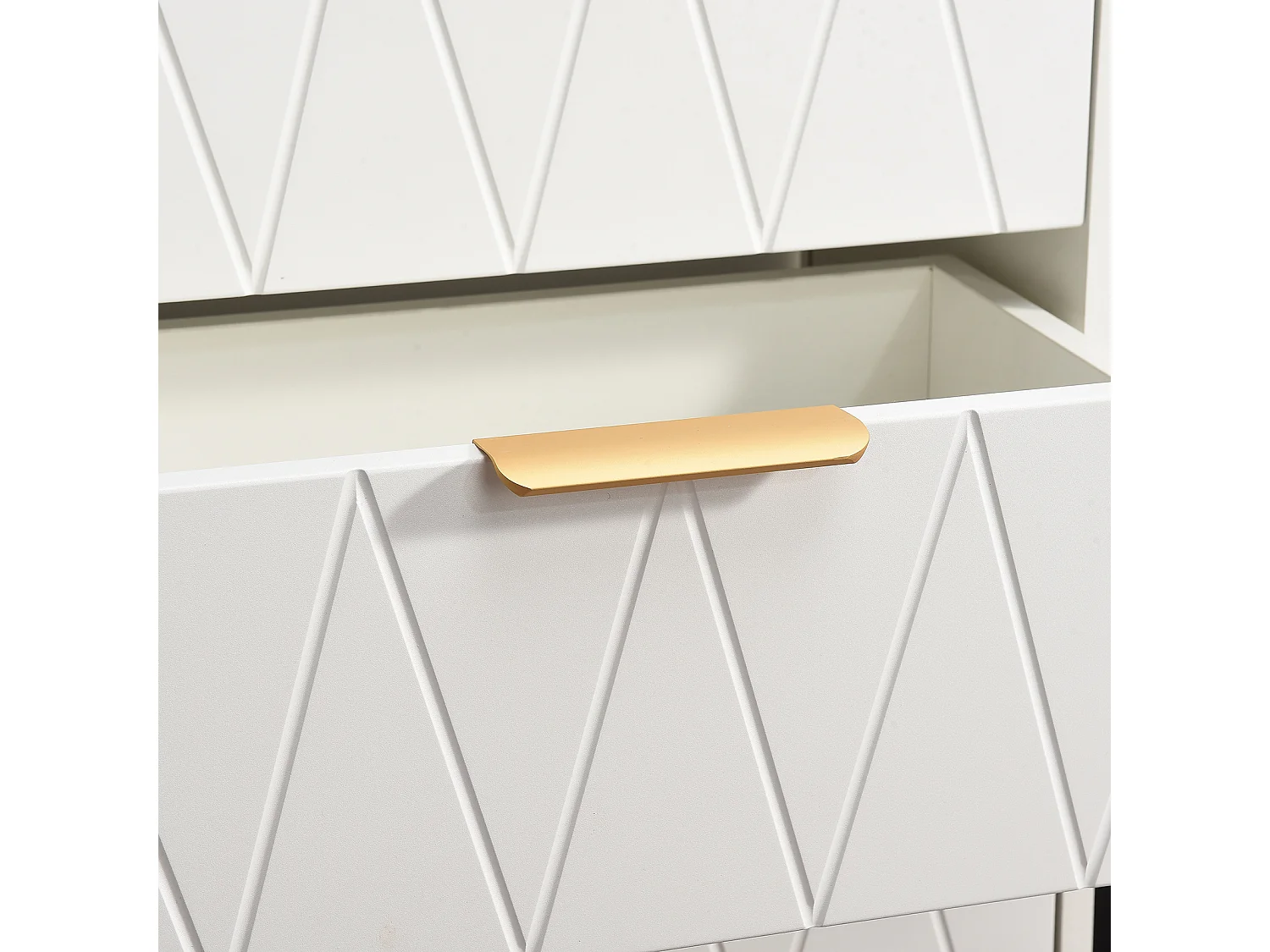 Buffet bas avec 6 Tiroirs - Commode - Bois MDF et métal doré - 100 x 34 x 73cm - Blanc