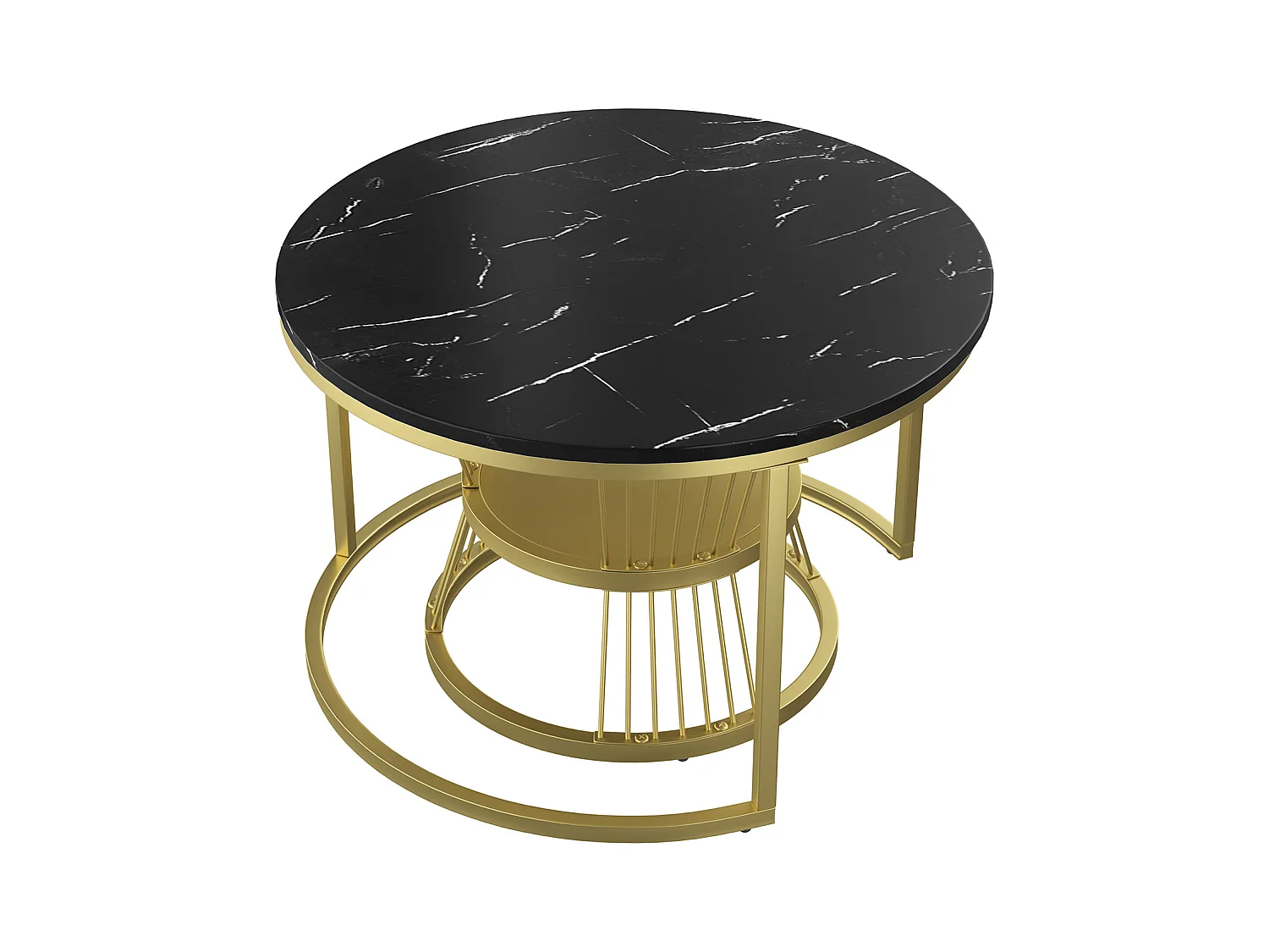 2er Set Moderne runde Couchtische - Kaffeetisch - Wohnzimmertisch - Metallgestell - Marmorfurnier - Beistelltisch - Für Wohnzimmer, Empfangsraum, Balkon und Büro