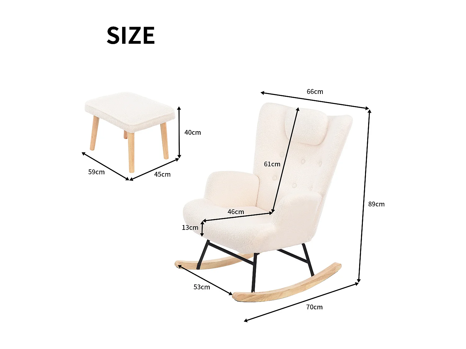 Fauteuil à bascule, fauteuil à bascule en peluche douce Teddy, chaise longue de salon avec appuie-tête et repose-pieds - supporte jusqu'à 150 kg