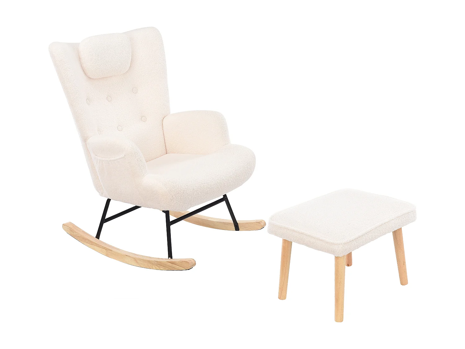 Fauteuil à bascule, fauteuil à bascule en peluche douce Teddy, chaise longue de salon avec appuie-tête et repose-pieds - supporte jusqu'à 150 kg