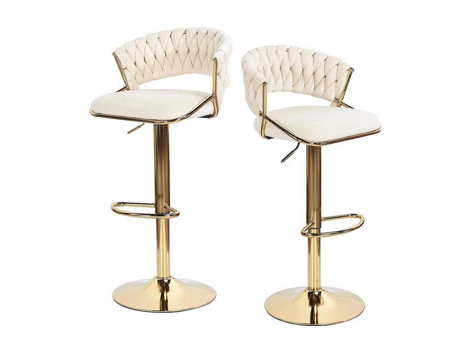 Lot de 2 tabourets de bar en velours chaise bar avec pieds dorés, design ergonomique, pour restaurants, cafés, Bar, beige