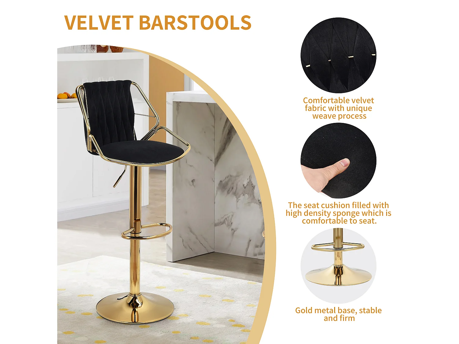 Lot de 2 tabourets de bar pivotants réglables avec repose-pieds pour cuisine, salle à manger - Noir