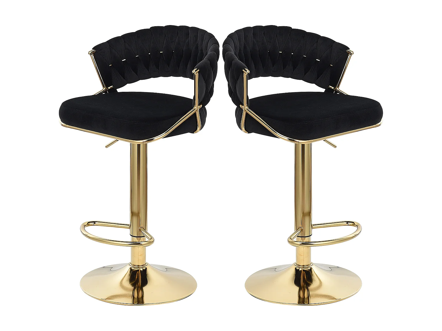Lot de 2 tabourets de bar en velours chaise bar avec pieds dorés, design ergonomique, pour restaurants, cafés, Bar, noir