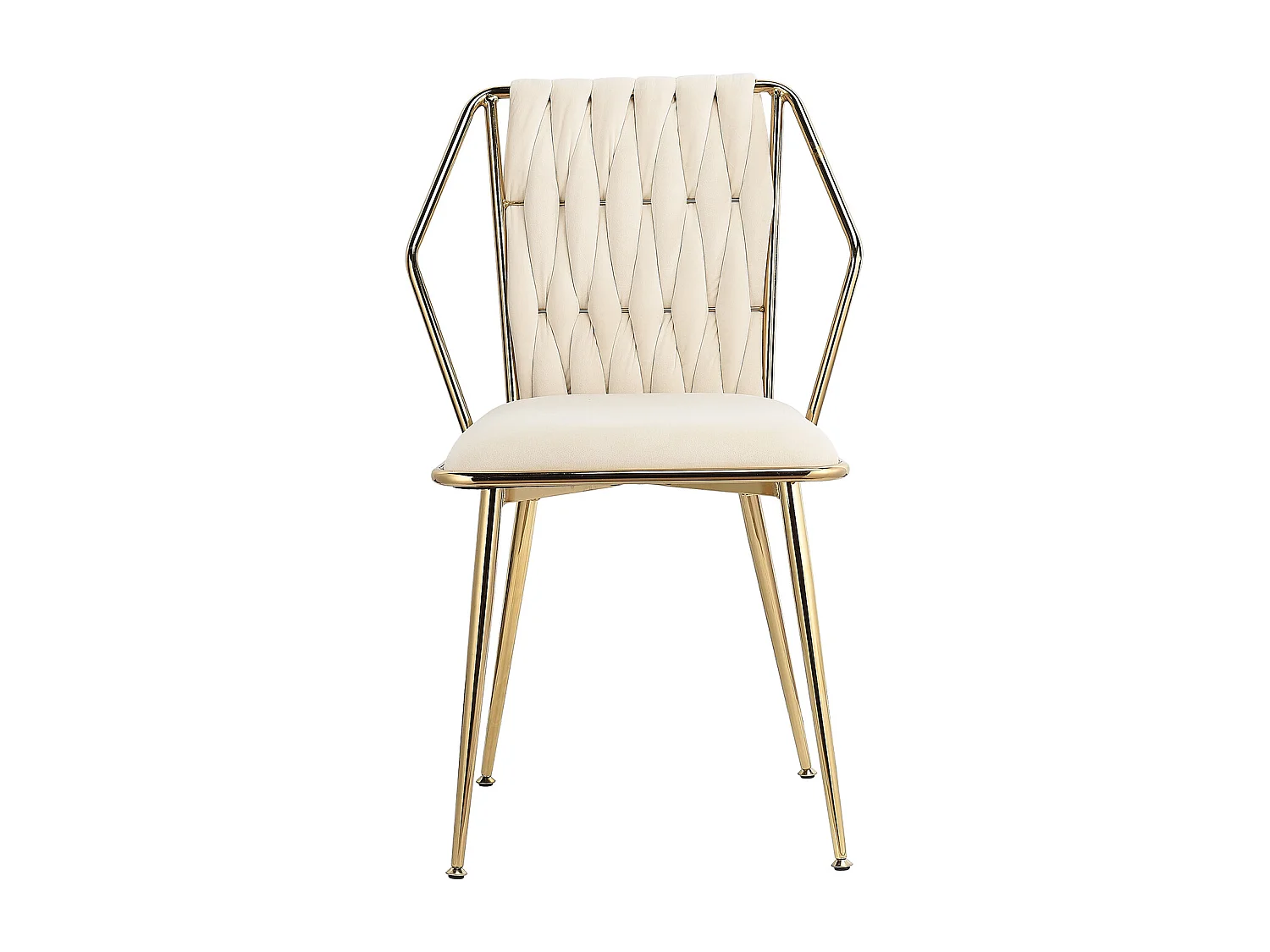 Lot de 2 chaises de salle à manger en velours - avec coussins confortables avec dossier tissé à la main - pieds robustes en métal doré - Beige