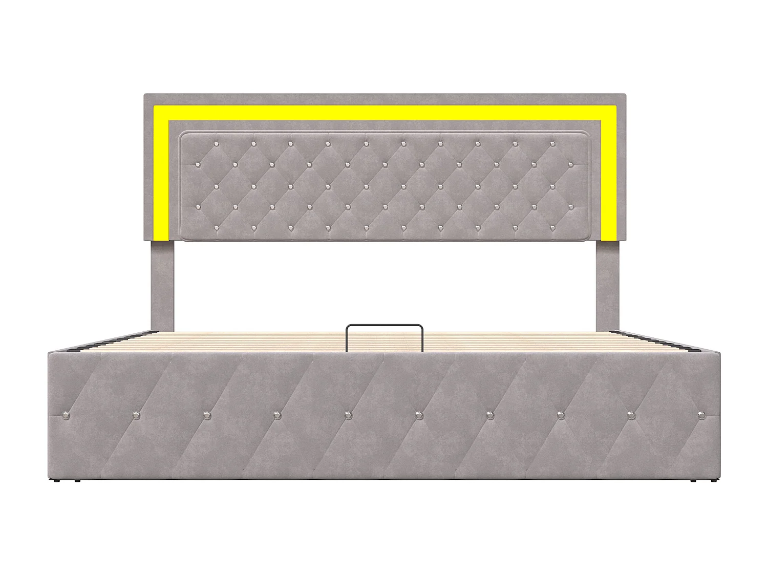 160x200 cm fløjlsseng med opbevaring - med LED-belysning og lamelbund - Dobbeltseng med opbevaring - med højdejusterbart hovedgærde - Beige