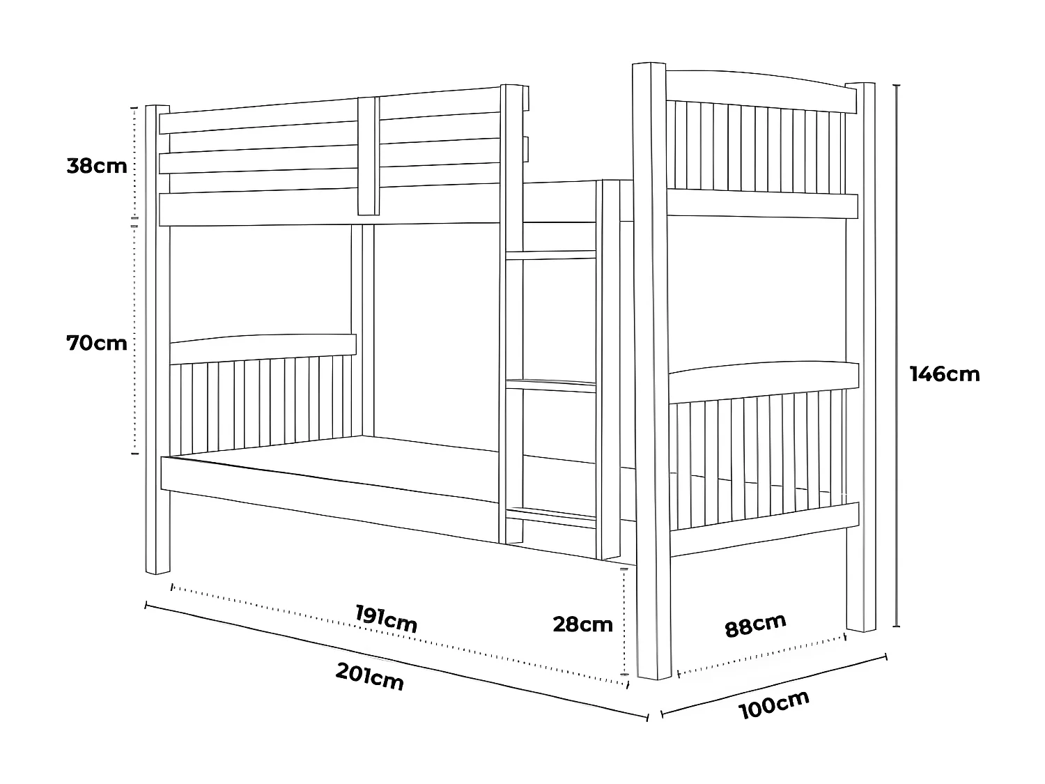 Litera de madera Premier Blanco Lavado