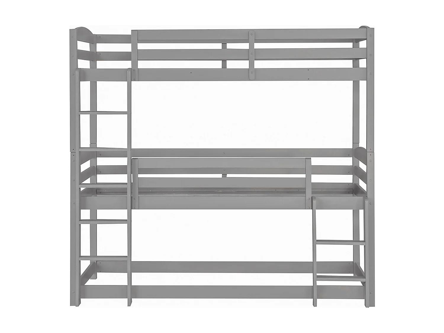 Lits superposés 3 x 90 x 200 cm - Trois lits superposés pour enfants - Bois MDF - Sommier à lattes - Gris
