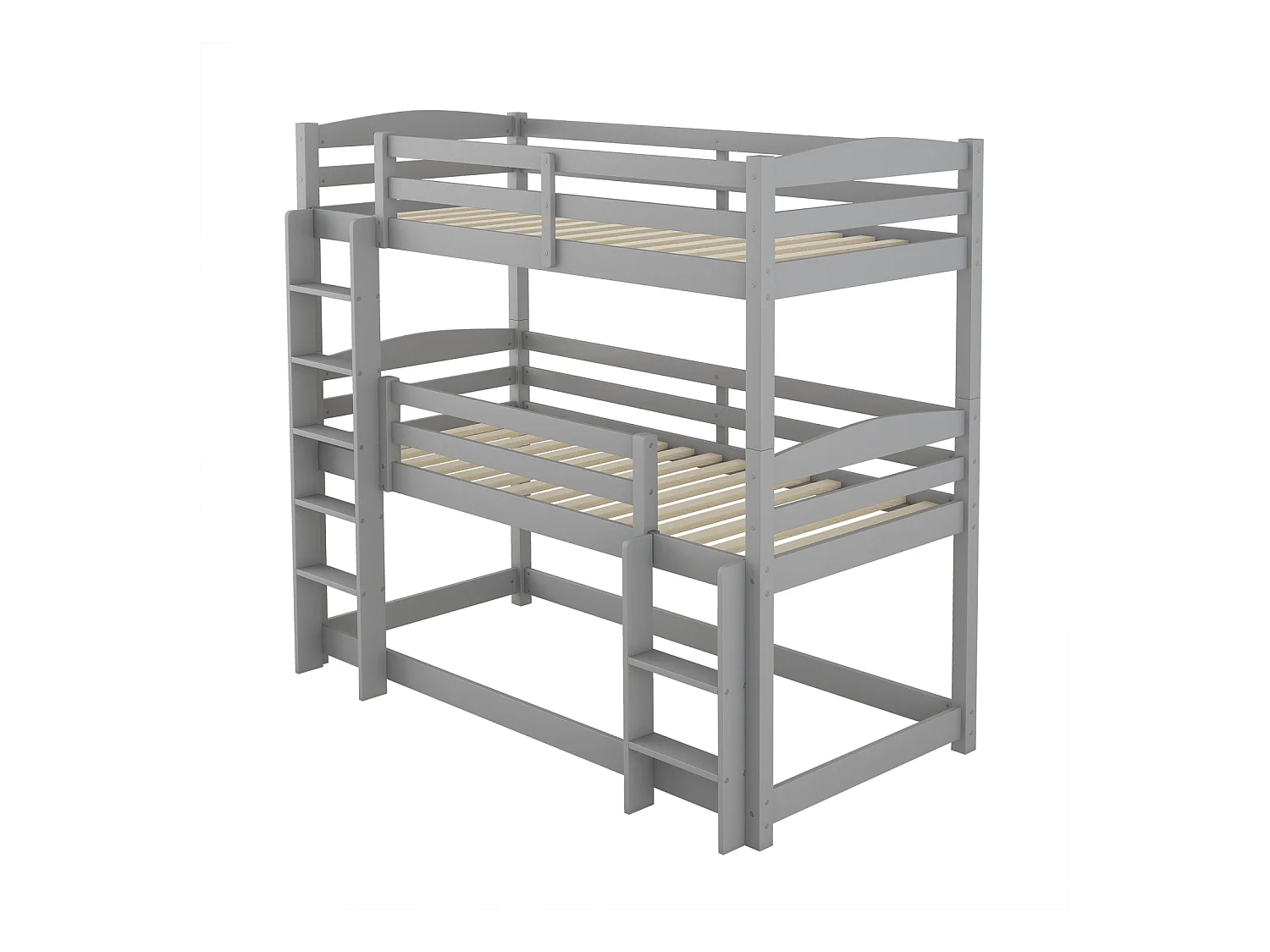 Lits superposés 3 x 90 x 200 cm - Trois lits superposés pour enfants - Bois MDF - Sommier à lattes - Gris
