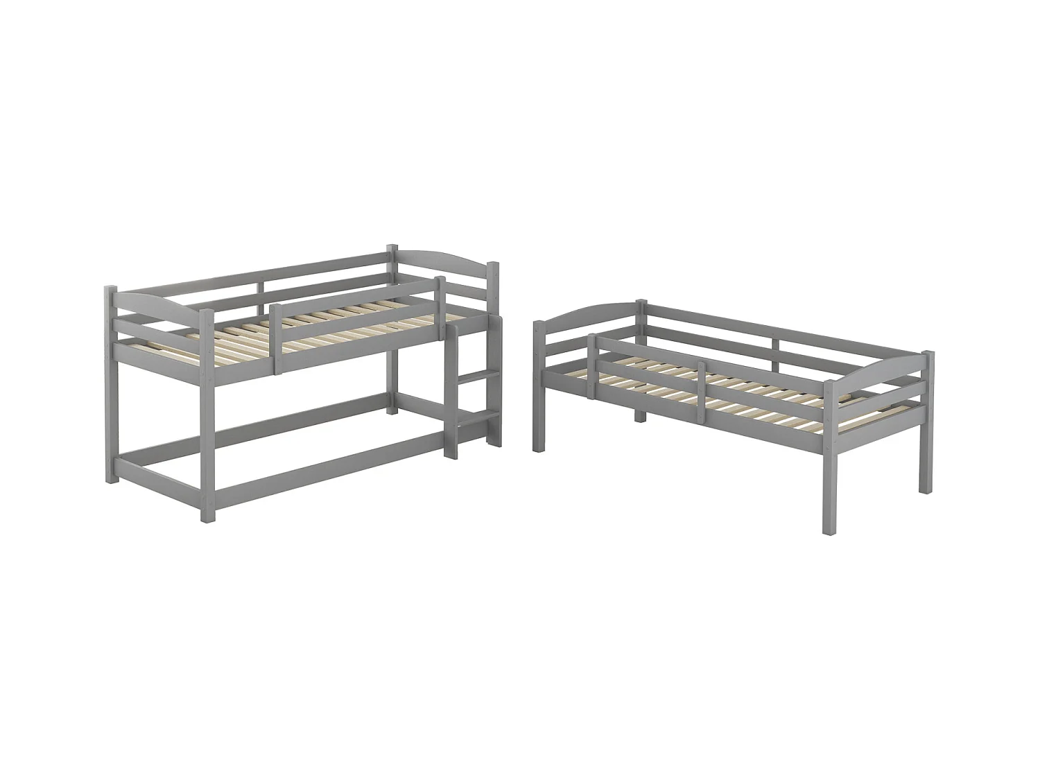 Lits superposés 3 x 90 x 200 cm - Trois lits superposés pour enfants - Bois MDF - Sommier à lattes - Gris