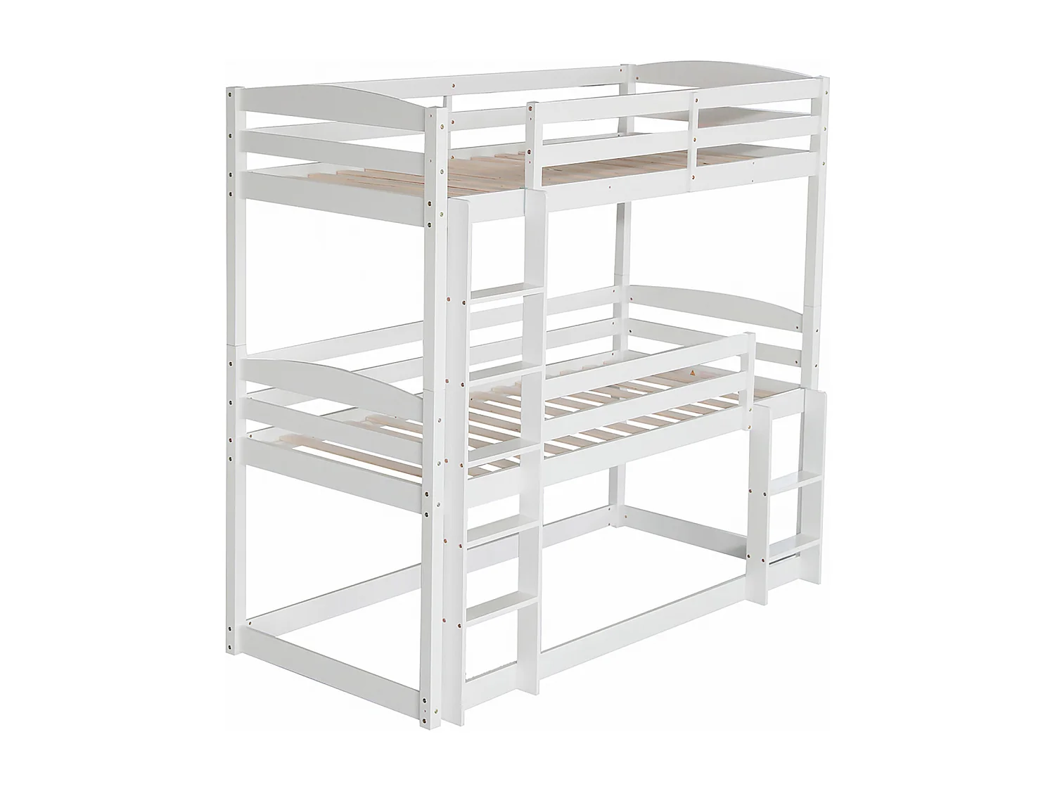 Lits superposés 3 x 90 x 200 cm - Trois lits superposés pour enfants - Bois MDF - Sommier à lattes - Blanc