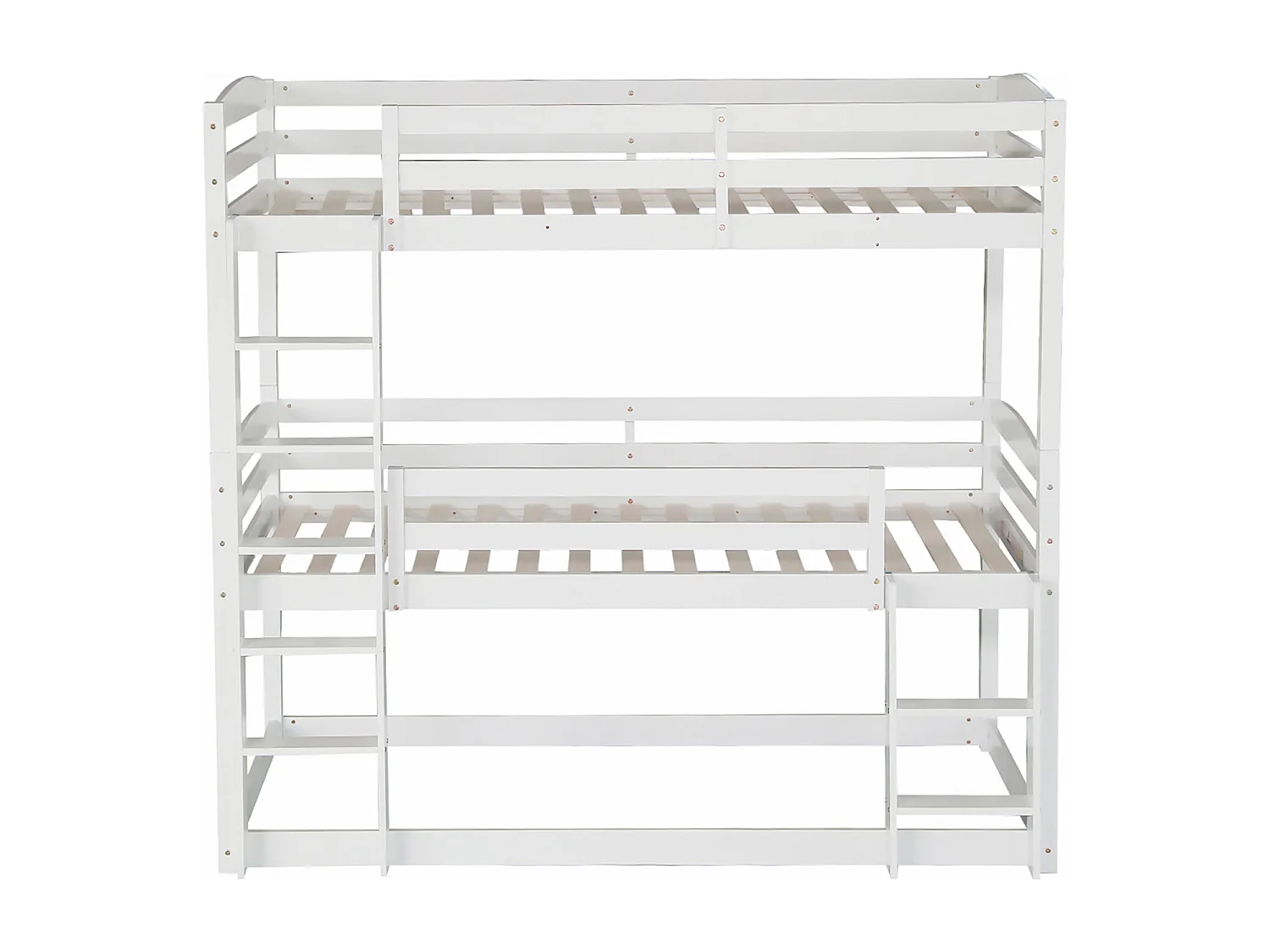 Lits superposés 3 x 90 x 200 cm - Trois lits superposés pour enfants - Bois MDF - Sommier à lattes - Blanc