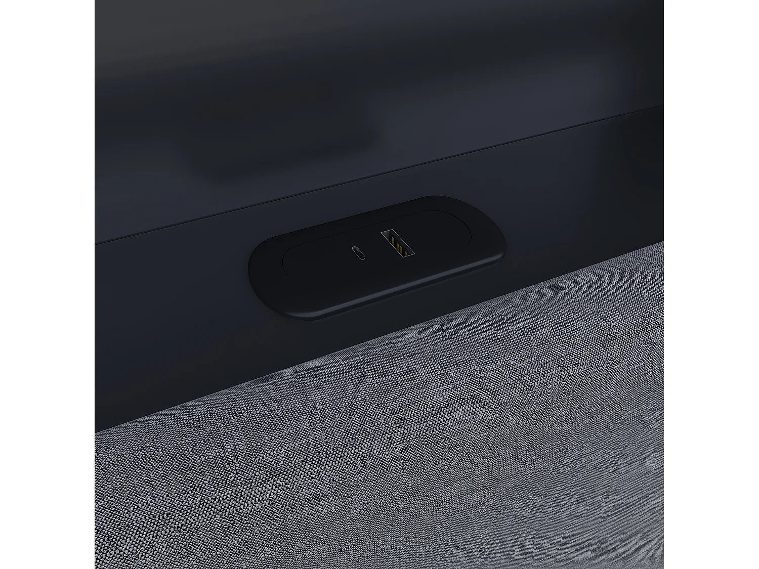 Cama de arrumação 140x200cm estofada em tecido de linho - com LED e portas de carregamento - com base de ripas - Cinza