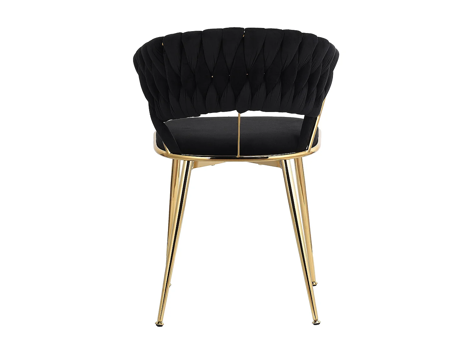 Lot de 2 chaises de Salle à Manger rembourrées en Velours avec Dossier tissé et Pieds en métal doré - pour Salle à Manger, Salon, Cuisine - Noir