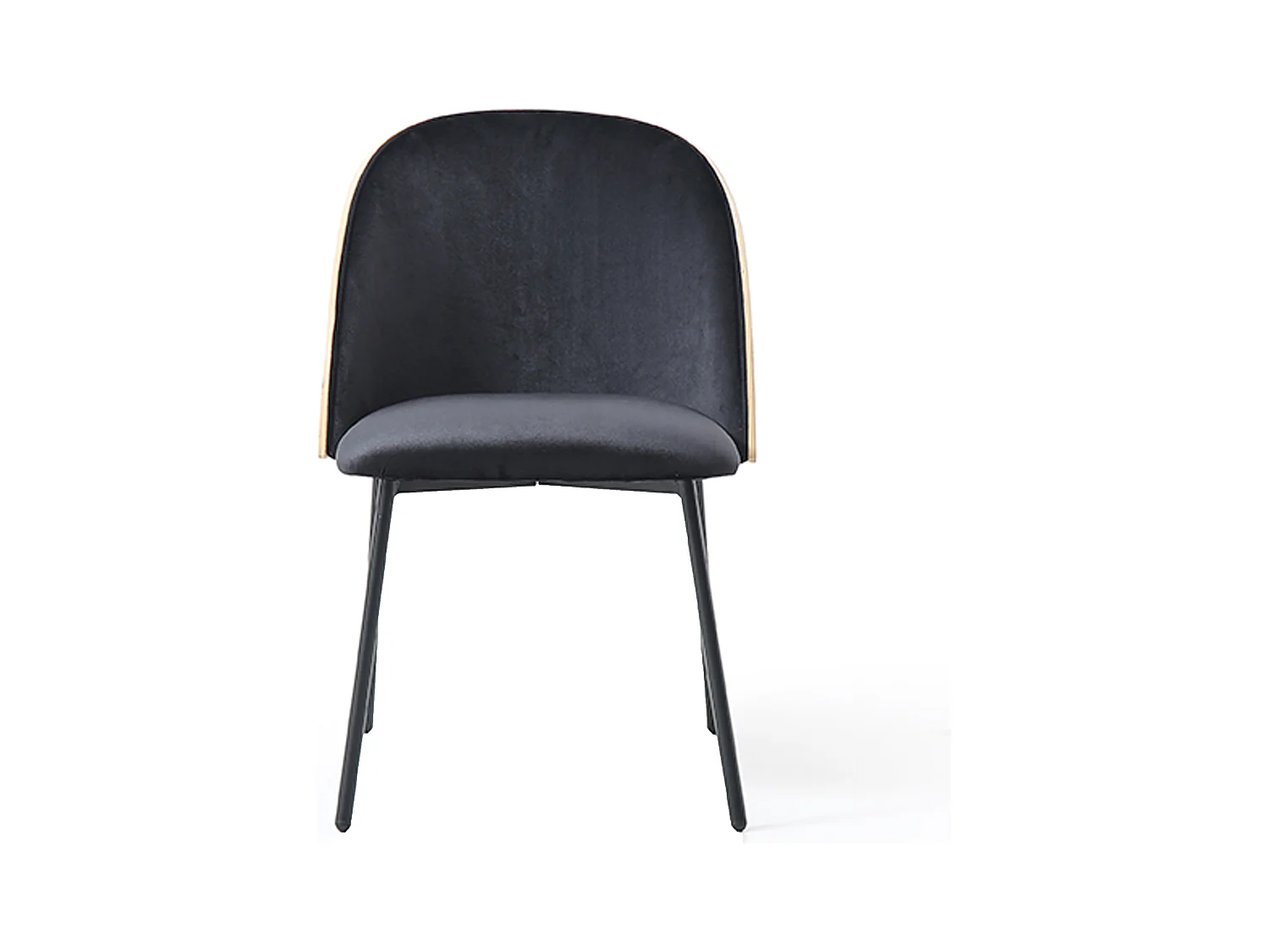 Lot de 6 chaises en velours, placage chêne et métal - Noir et Naturel clair - MIJENIA