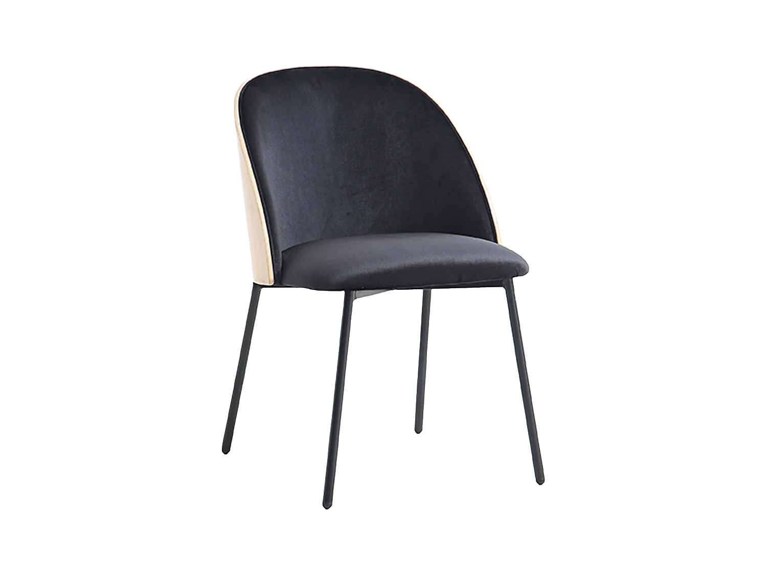 Lot de 6 chaises en velours, placage chêne et métal - Noir et Naturel clair - MIJENIA