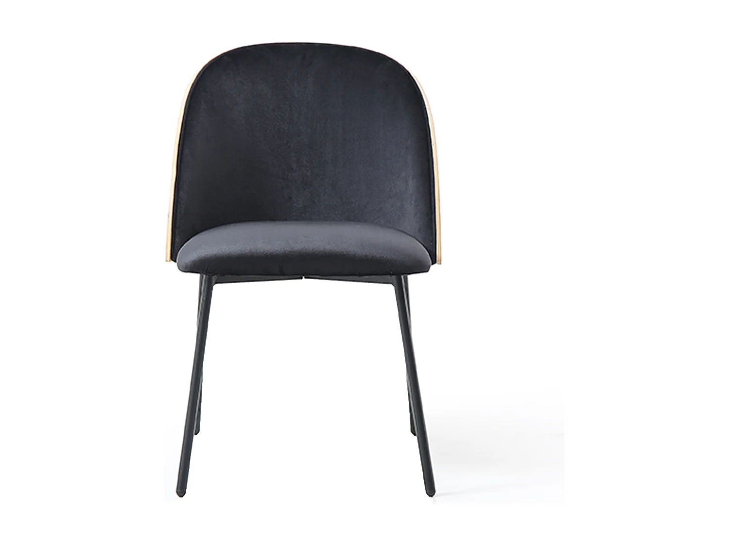 Lot de 6 chaises en velours, placage chêne et métal - Noir et Naturel clair - MIJENIA