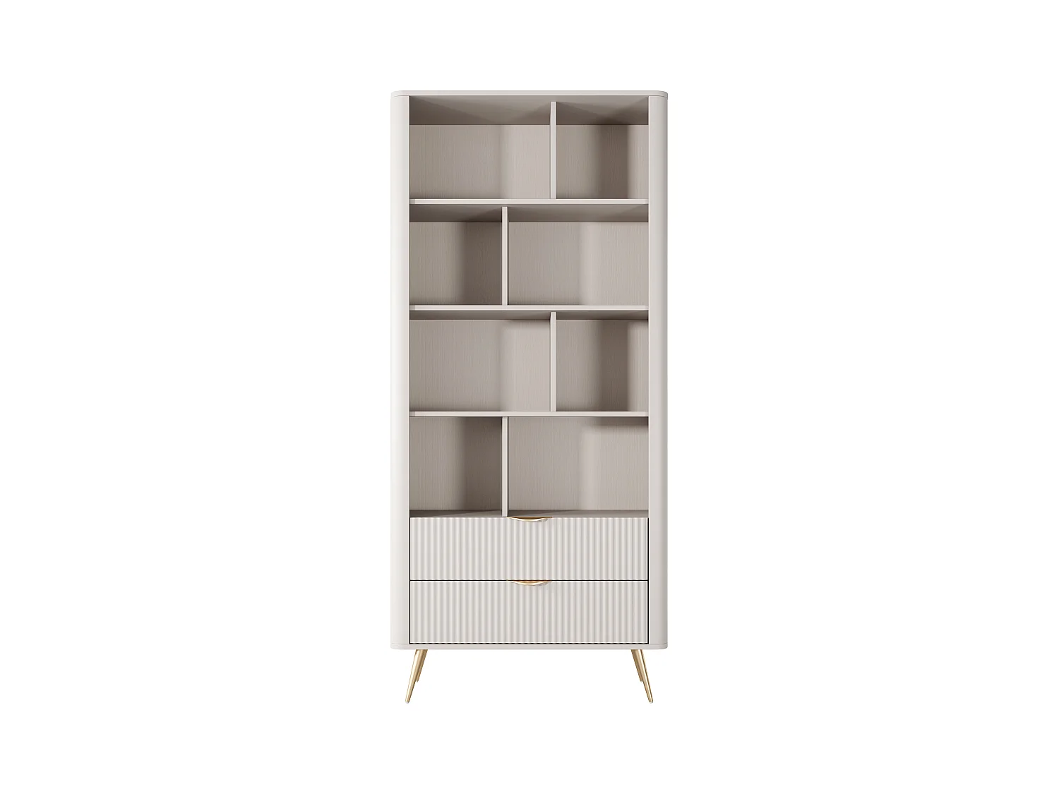 Bibliothèque avec 2 tiroirs et 8 niches en MDF - Beige et doré - ELONARIA II de Pascal Morabito