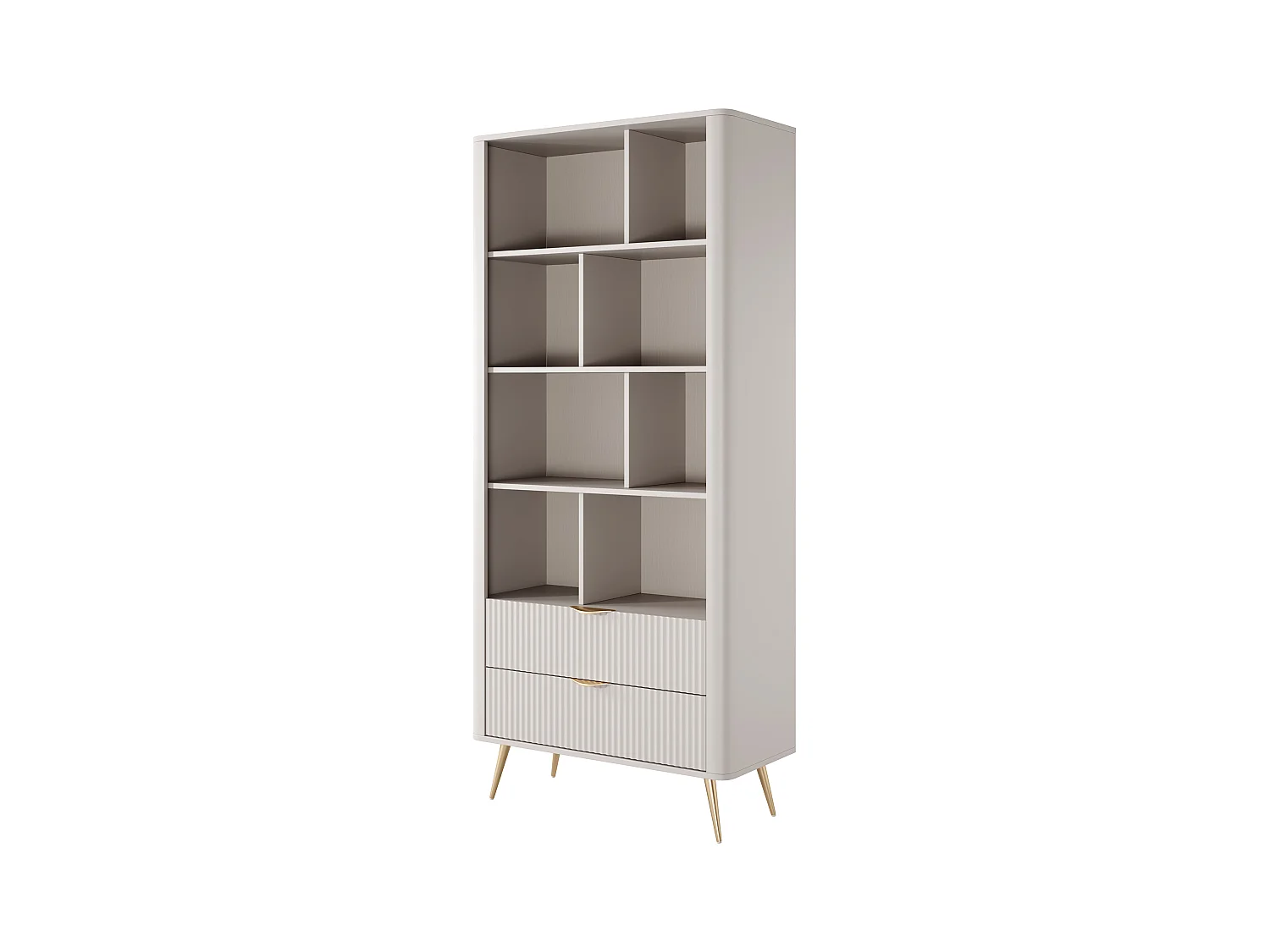 Bibliothèque avec 2 tiroirs et 8 niches en MDF - Beige et doré - ELONARIA II de Pascal Morabito