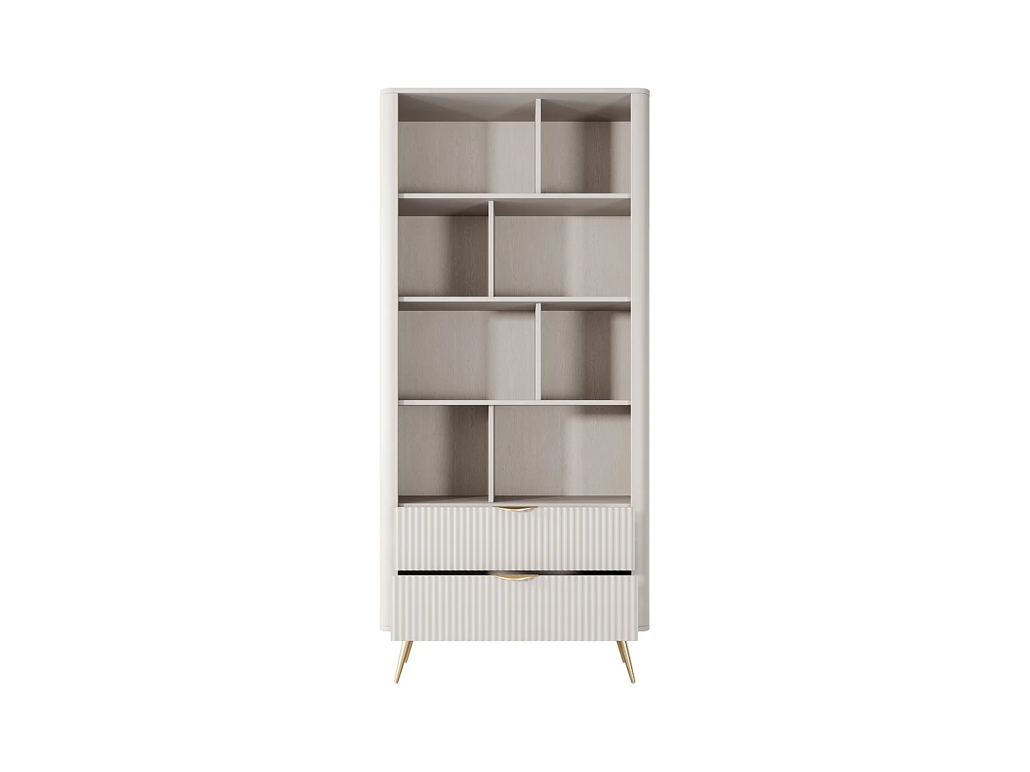 Bibliothèque avec 2 tiroirs et 8 niches en MDF - Beige et doré - ELONARIA II de Pascal Morabito