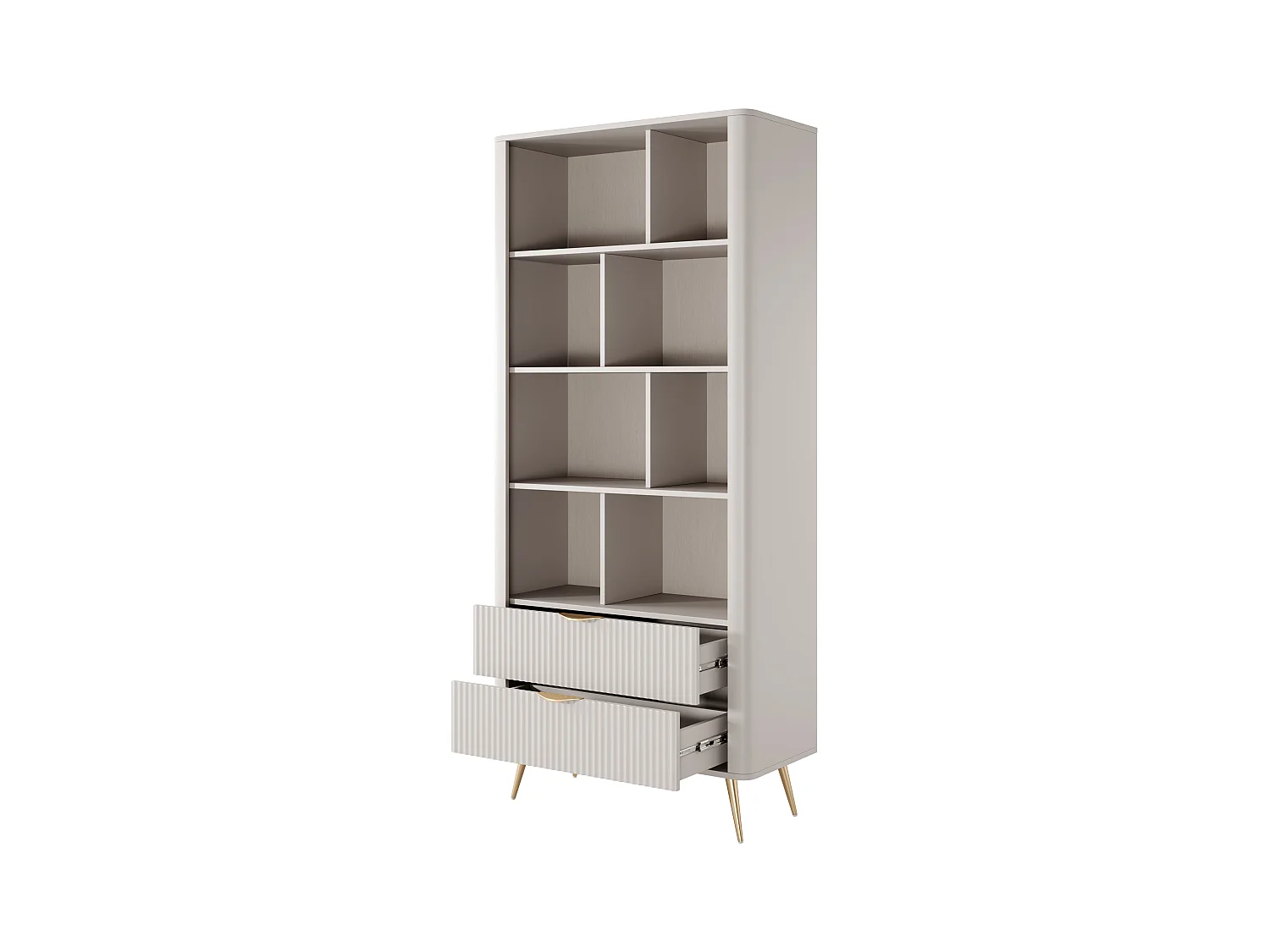 Bibliothèque avec 2 tiroirs et 8 niches en MDF - Beige et doré - ELONARIA II de Pascal Morabito