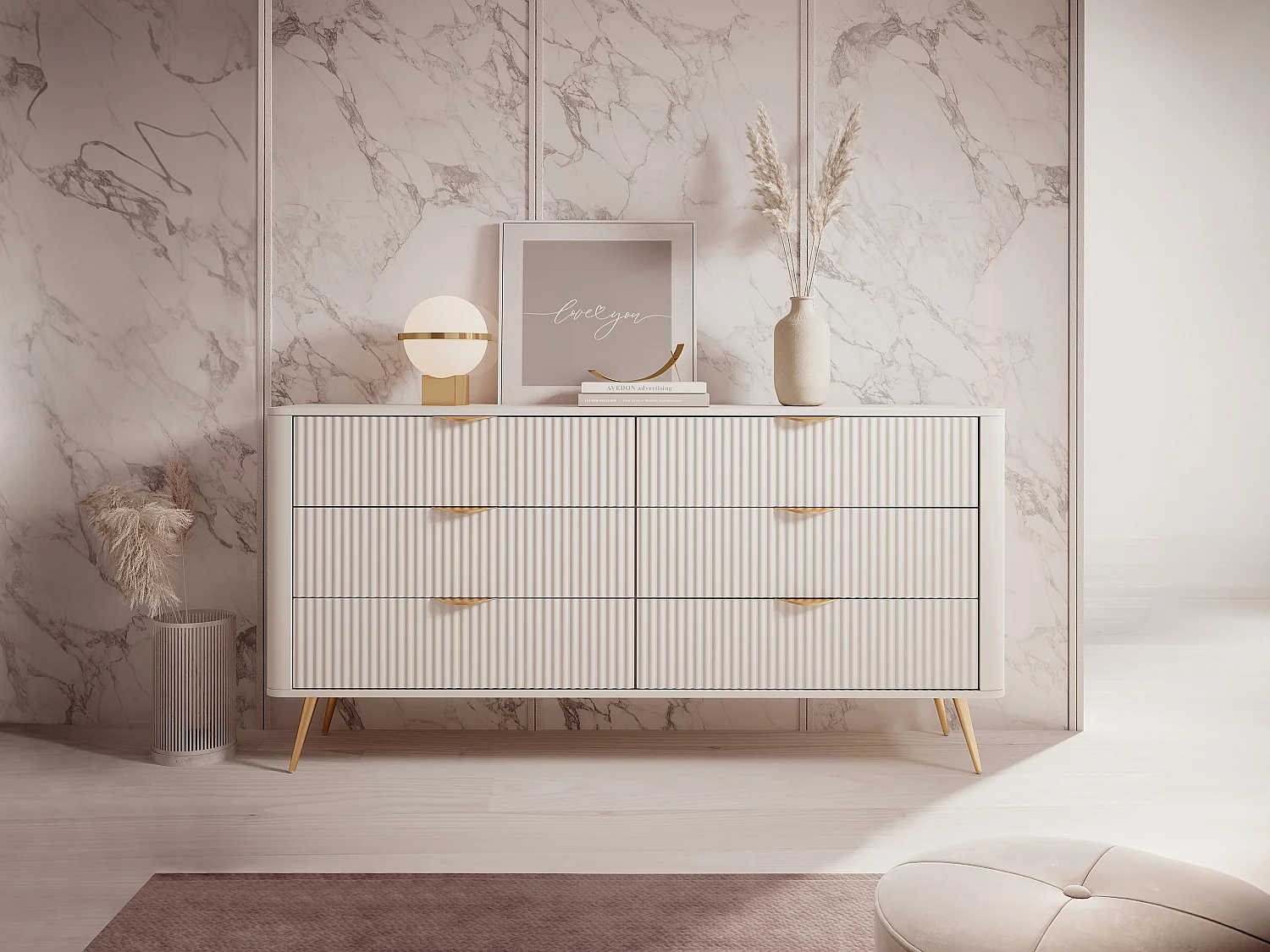 Commode 6 tiroirs - Beige et doré - ELONARIA II de Pascal Morabito