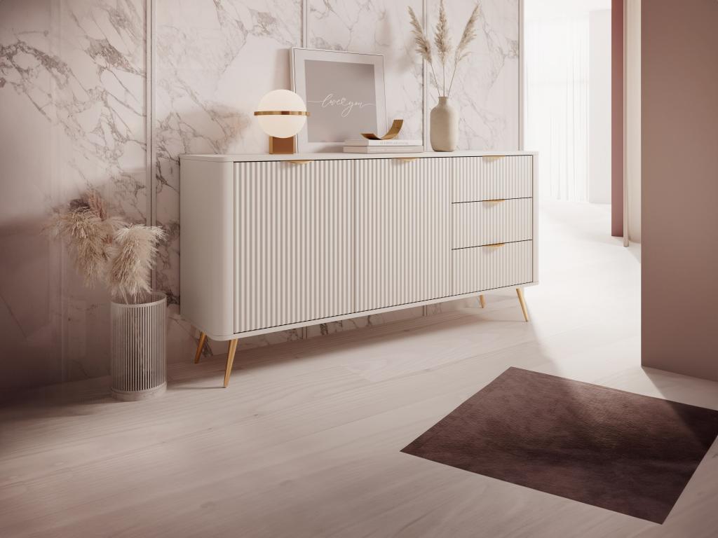 Sideboard mit 2 Türen & 3 Schubladen - MDF - Beige & Goldfarben - ELONARIA günstig online kaufen