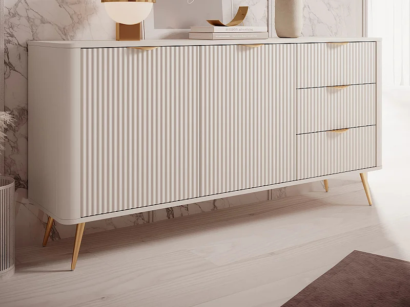 Buffetkast met 2 deuren en 3 lades van mdf - Beige en goudkleurig - ELONARIA van Pascal Morabito