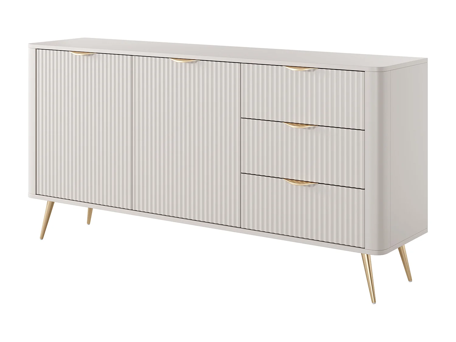 Credenza 2 ante e 3 cassetti in MDF Beige e Dorato - ELONARIA di PASCAL MORABITO
