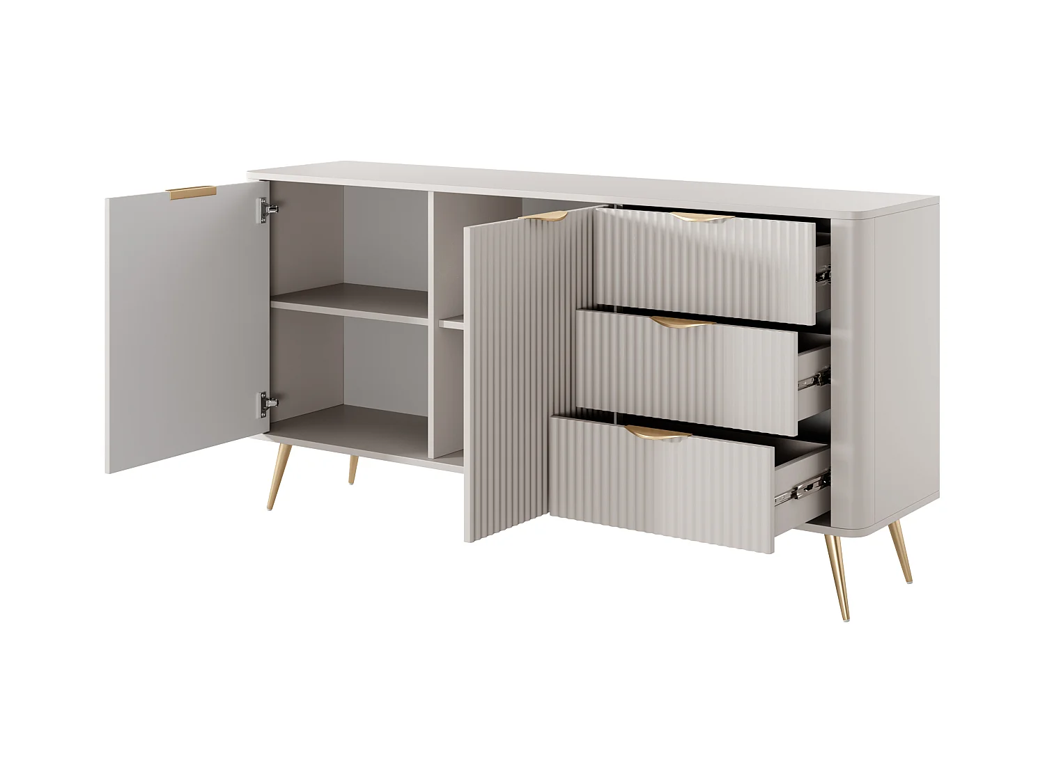 Buffet 2 portes et 3 tiroirs en MDF - Beige et doré - ELONARIA II de Pascal Morabito